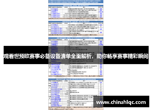 观看世预欧赛事必备设备清单全面解析，助你畅享赛事精彩瞬间